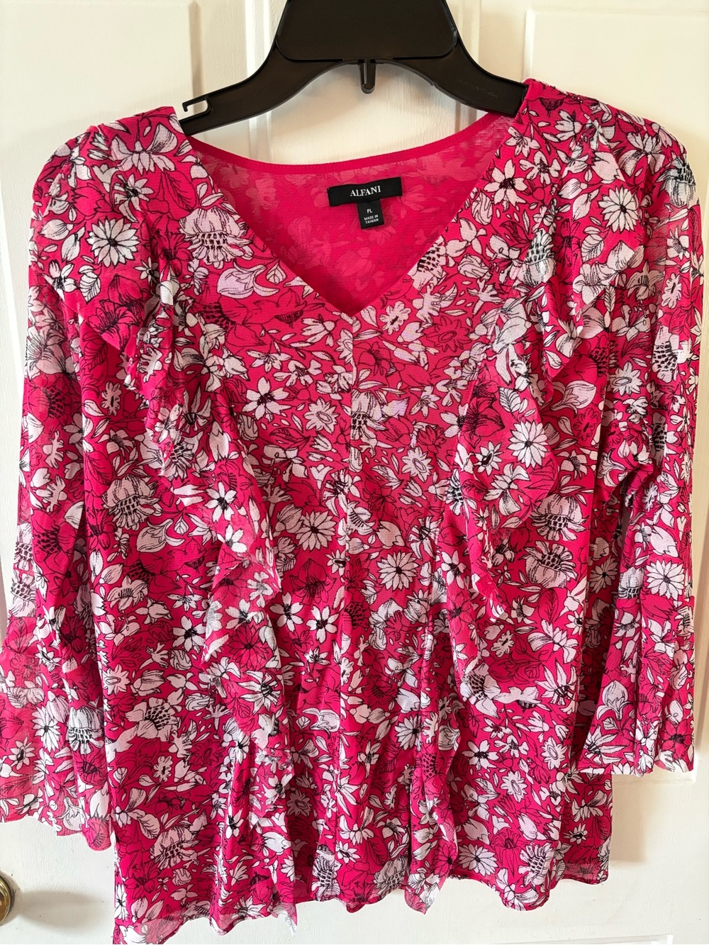 Alfani Pink & White Floral V-Neck Peplum Blouse
